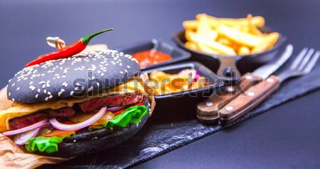 Conjunto preto burger pedra prato rolar Foto stock © mcherevan