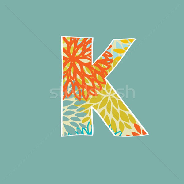 Hand drawn floral letter K isolated on blue background. Vintage vector alphabet Stock photo © mcherevan