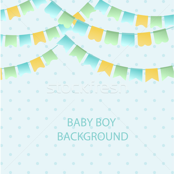 Cute vintage textile blue green and yellow bunting flags for boys baby shower background. Cute flag  Stock photo © mcherevan
