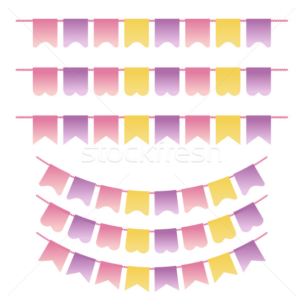 Bunting set pastel violet, yellow and pink colors. Can be used for scrapbook, greeting cards, baby s Stock photo © mcherevan