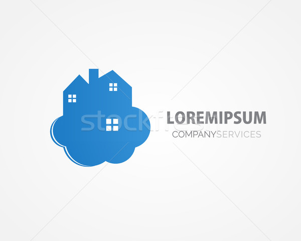 Small blue house on the cloud. Home cleaning or deleivery company business logo. Vector element, ico Stock photo © mcherevan