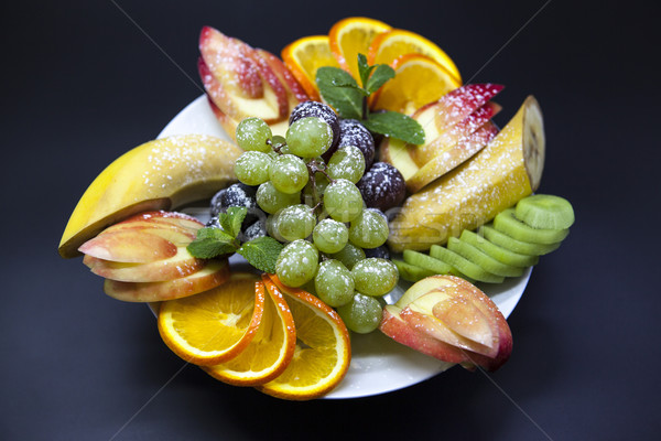 Prato fresco frutas férias banana uvas Foto stock © mcherevan