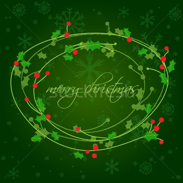 Christmas background with holly berry leaves on dark green background Stock photo © mcherevan