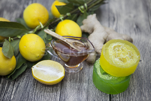 Honey lemon ginger handmade soap, composed for Spa treatments. Stock photo © mcherevan