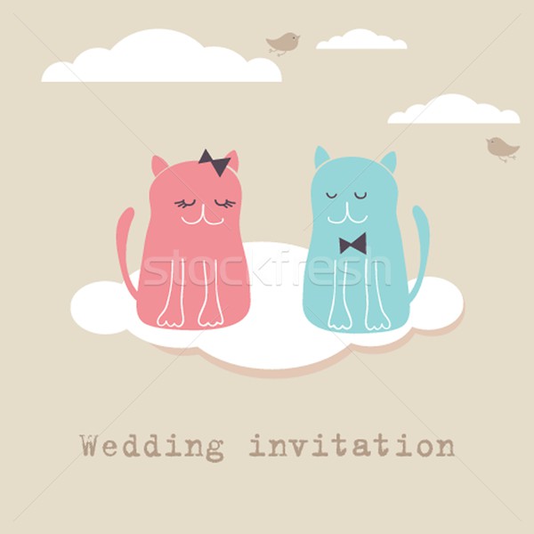 Bridal shower invitation card with two cute cats sitting on the present boxes Stock photo © mcherevan