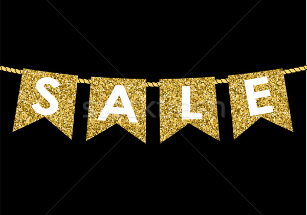 Gold flag  garlands made of gold glitter texture.  Sale banner. Stock photo © mcherevan