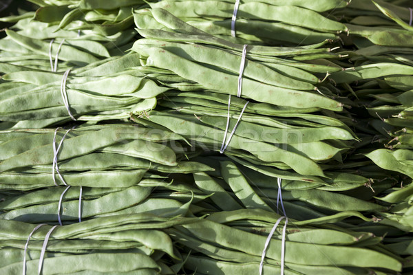 Bundles of fresh green beans . Green beans, Hanging haricot bean, Phaseolus vulgaris pods alone. Clu Stock photo © mcherevan