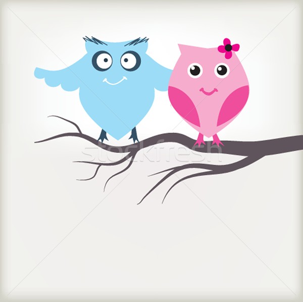 Twee cute uilen kaart Stockfoto © mcherevan