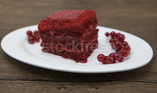 Red Velvet, fresh delicious diet cake with red currant at Dukan Diet on a porcelain plate with a spo Stock photo © mcherevan