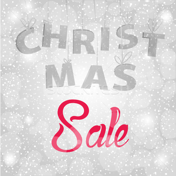 Christmas sale background with red and grey text on silver background with snowflakes.  Stock photo © mcherevan