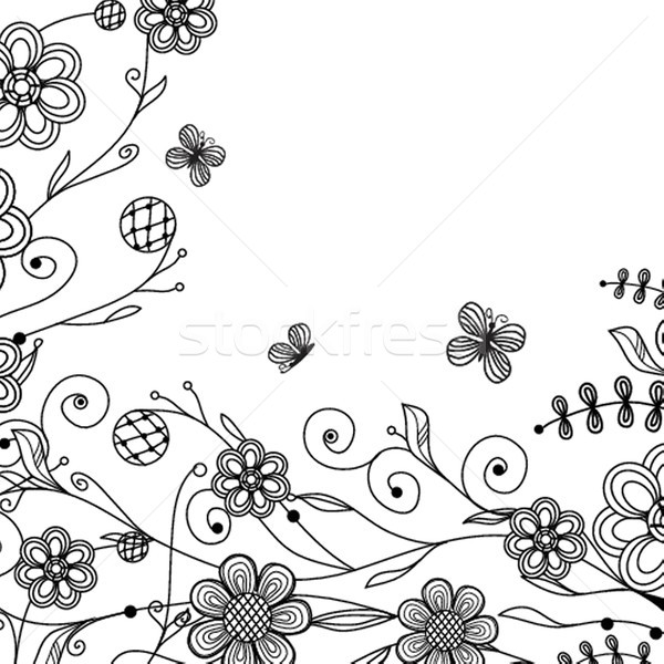 Vintage floral card with handdrawn flowers and butterflies Stock photo © mcherevan