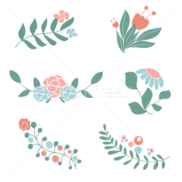 Stock photo: Set of cute floral bouquets and wreaths.
