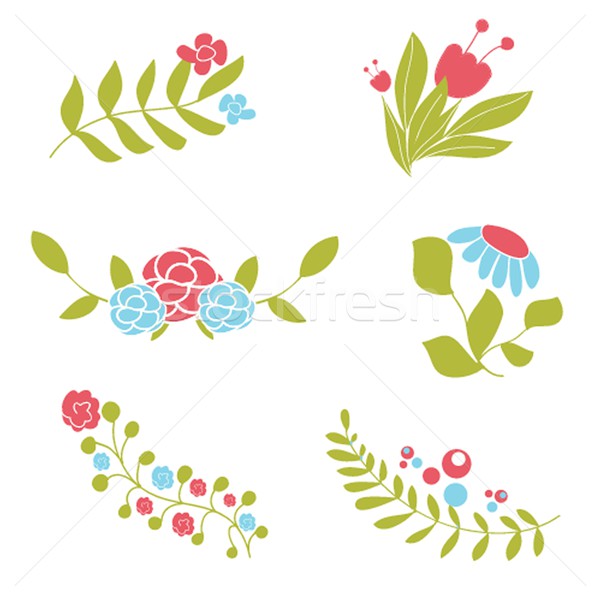 Stock photo: Set of cute abstract floral bouquets and wreaths.