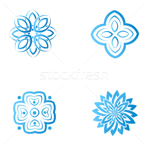 Set of four blue flower abstract logo designs. Stock photo © mcherevan