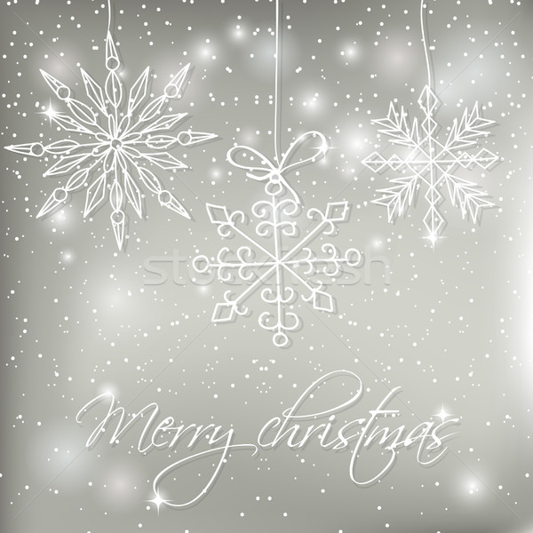 Absztrakt ezüst karácsonyi üdvözlet kézzel rajzolt hópelyhek karácsony Stock fotó © mcherevan