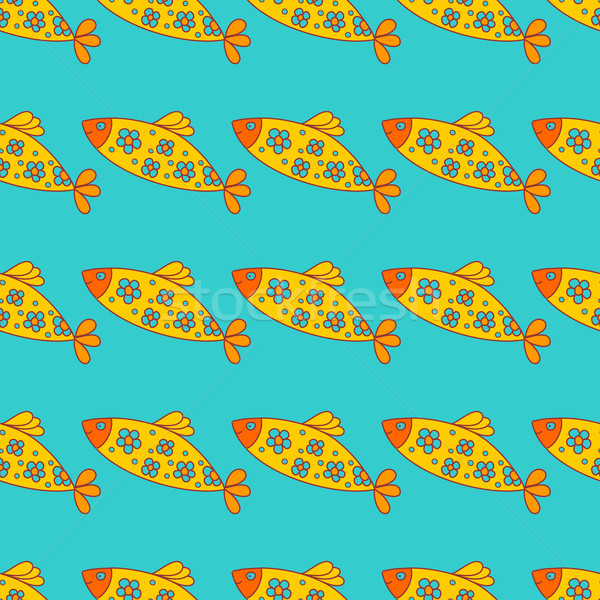 Seamless background with cute cartoon fishes.  Stock photo © mcherevan