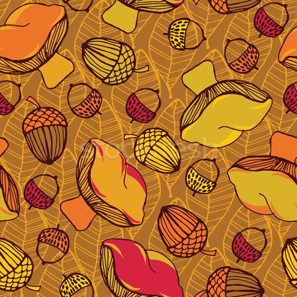 Seamless pattern with acorns, mushrooms and autumn leaves.  Autumn leaf background. Stock photo © mcherevan