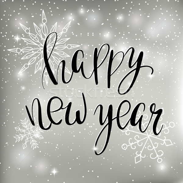 Vektor schwarz Text Silber Schneeflocken glückliches neues Jahr Stock foto © mcherevan