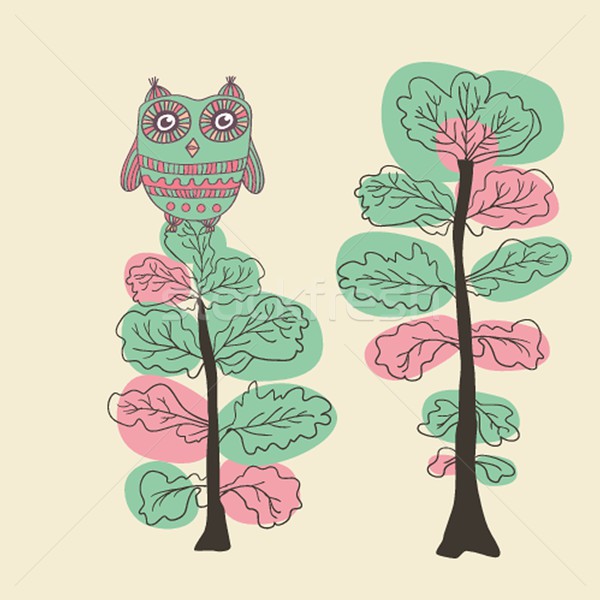 Owl on the tree. Hand drawn vector illustration. Stock photo © mcherevan