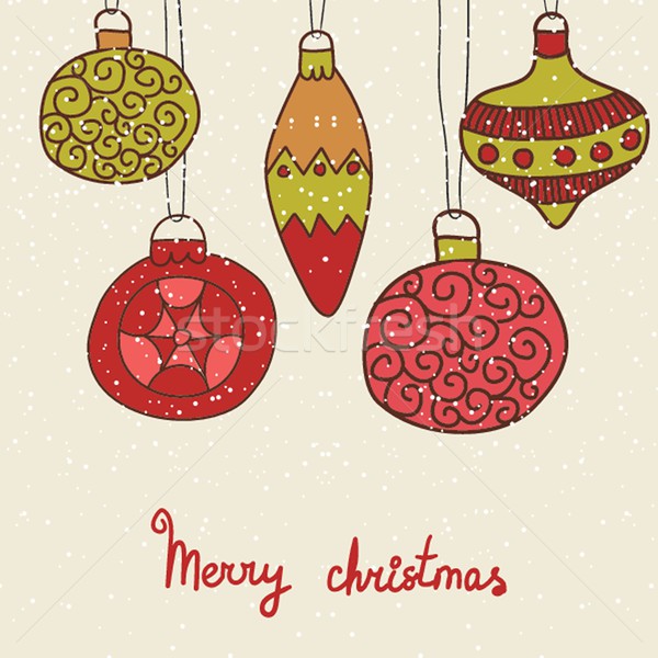 Christmas hand drawn decorative postcard with xmas toys, balls hanging Stock photo © mcherevan