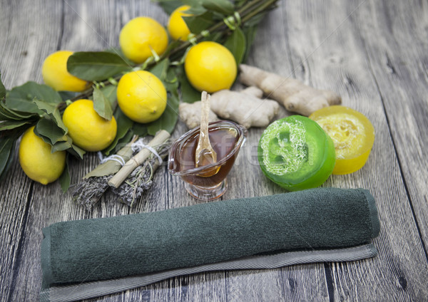 Honey lemon ginger handmade soap, composed for Spa treatments. Stock photo © mcherevan