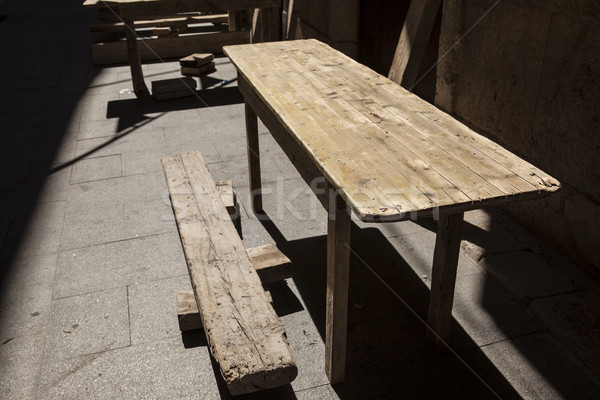 Old wooden tables at an outdoor cafe . Stock photo © mcherevan