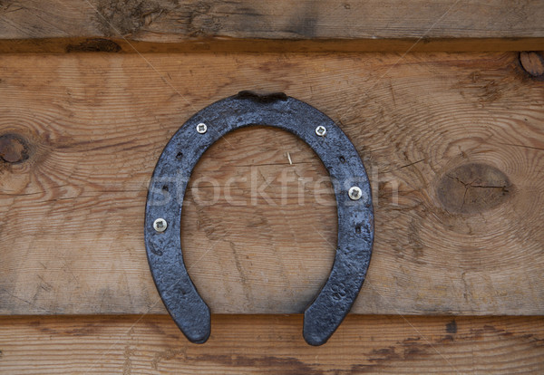 Old horseshoe hanging on the wooden wall. Stock photo © mcherevan