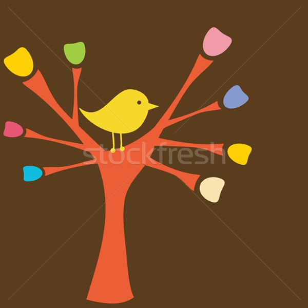 Greeting card with bird on tree branch Stock photo © mcherevan