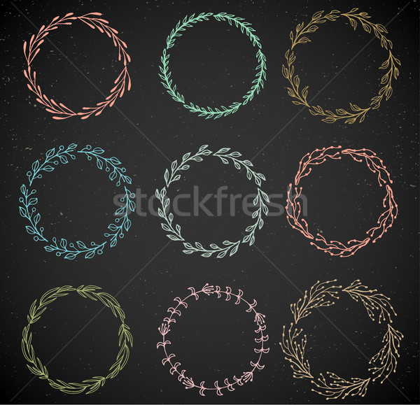 Set of Handdrawn floral wreaths and laurels.  Stock photo © mcherevan