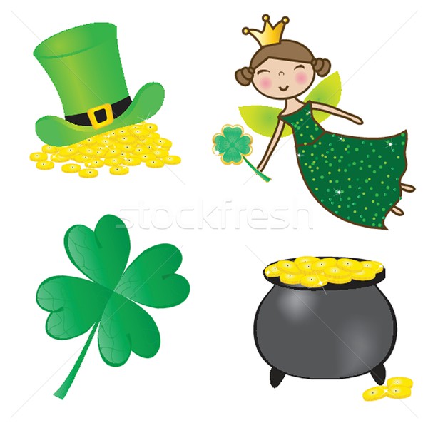 Black vector pot of leprechauns gold with lucky clovers Stock photo © mcherevan