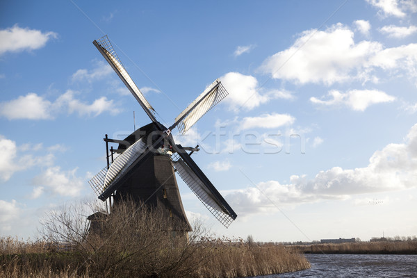 Foto stock: Velho · holandês · holandês · rural · símbolo · moinho · de · vento