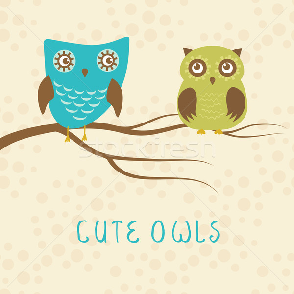 Stock photo: Vector backgrounds with couple of owls on the branch