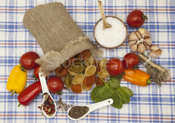 Conchiglioni Sicilian pasta set for the creation : cherry tomatoes, olive oil, balsamic sauce, garli Stock photo © mcherevan