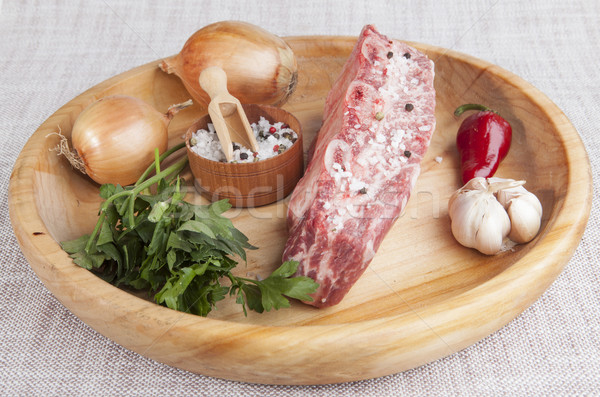 Foto stock: Peça · fresco · carne · salsa · cebola