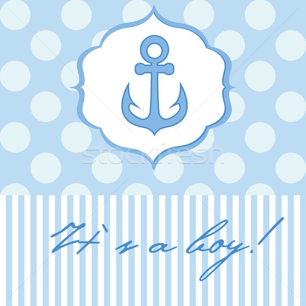 Baby boy shower card with cute anchor on seamless polka dots Stock photo © mcherevan