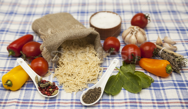 Vermicelli Italian pasta set for the creation : cherry tomatoes, olive oil, balsamic sauce, garlic,  Stock photo © mcherevan