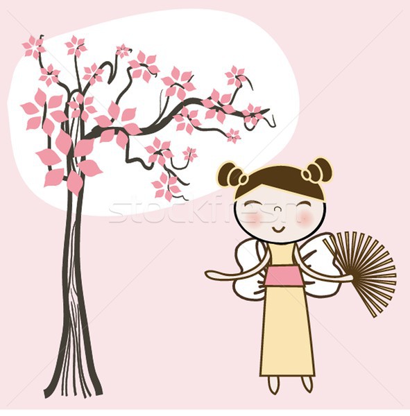 Stock photo: Geisha woman with an umbrella and butterfly