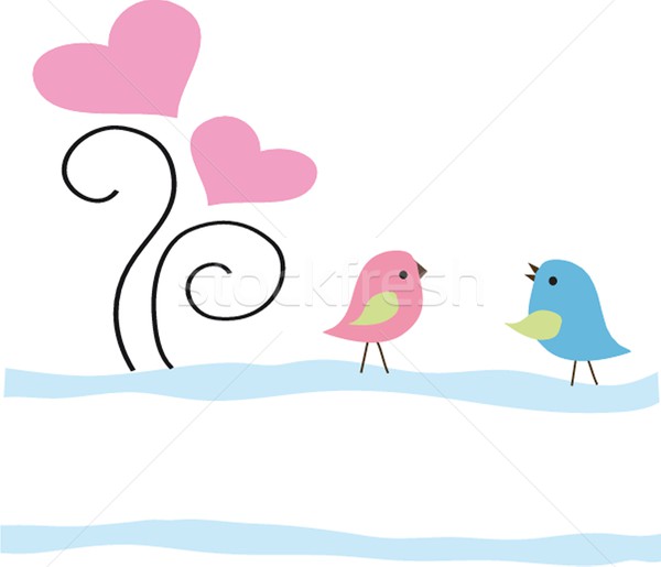 Cute carte oiseaux Swing femme [[stock_photo]] © mcherevan