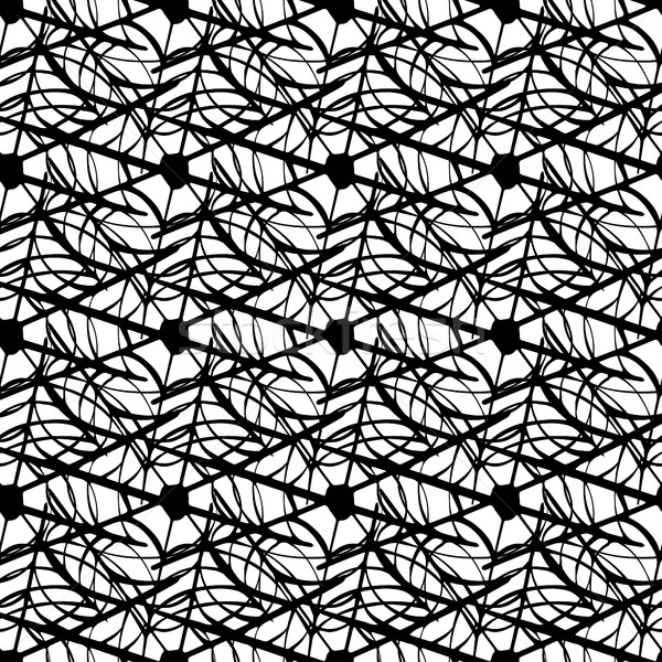Stock photo: Seamless pattern with spider web. Connected black lines on white background. Abstract background.