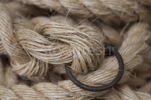 Coil of rope with a marine unit, and an iron ring. Stock photo © mcherevan