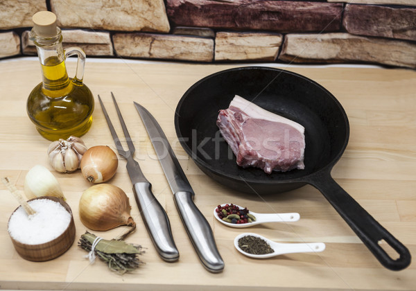 Darab finom friss nyers disznóhús közelkép Stock fotó © mcherevan