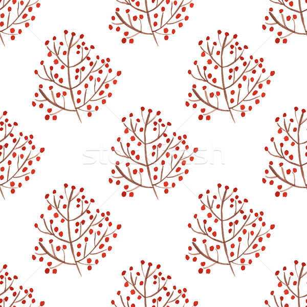 Watercolor seamless pattern with red berry branches. Stock photo © mcherevan