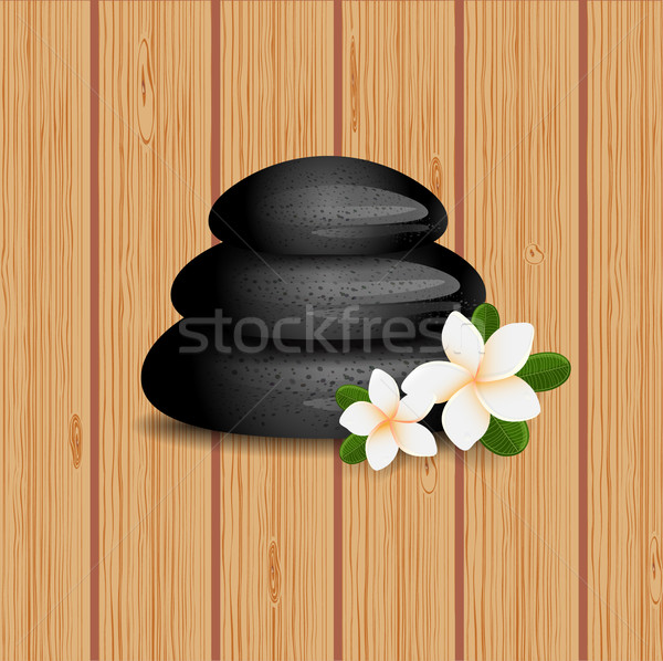 Stockfoto: Witte · bloemen · stenen · houten · spa · boom