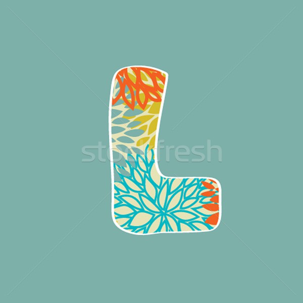 Hand drawn floral letter L isolated on blue background. Vintage vector alphabet Stock photo © mcherevan