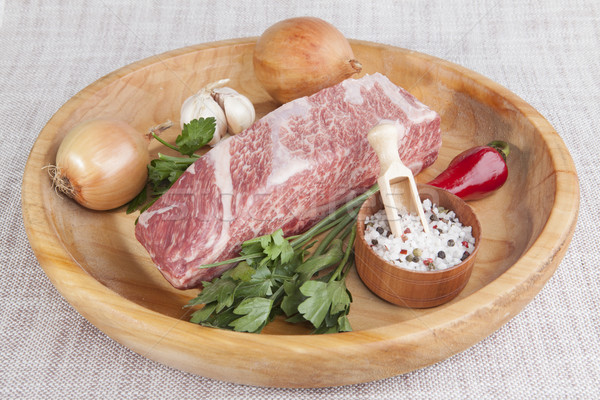 Stück frischen Rindfleisch Petersilie Zwiebel Stock foto © mcherevan