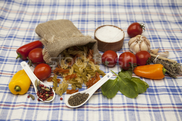 Foto d'archivio: Italiana · pasta · set · creazione · pomodorini · olio · d'oliva