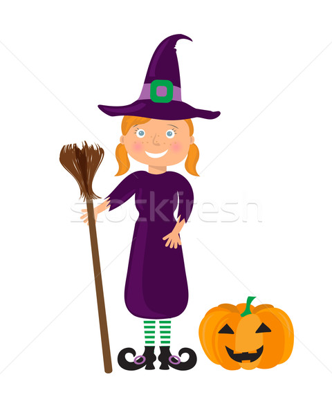 Little witch, girl in a halloween costume Stock photo © mcherevan