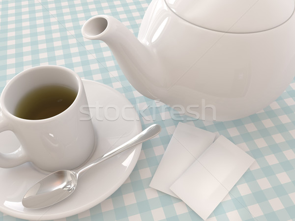 Té tetera hacer taza cuchara azúcar Foto stock © Mcklog