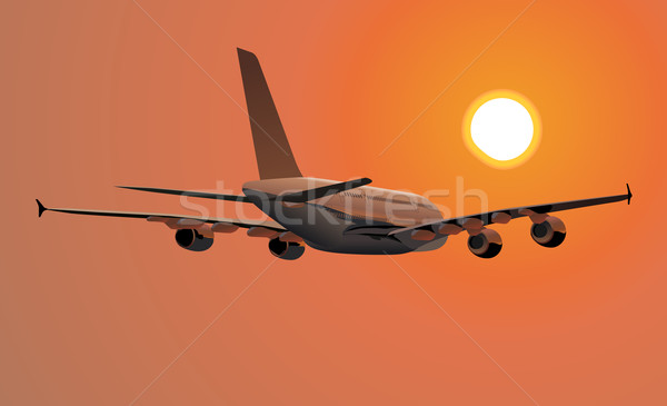 Gedetailleerd illustratie zon Blauw vliegtuig vliegtuig Stockfoto © mechanik