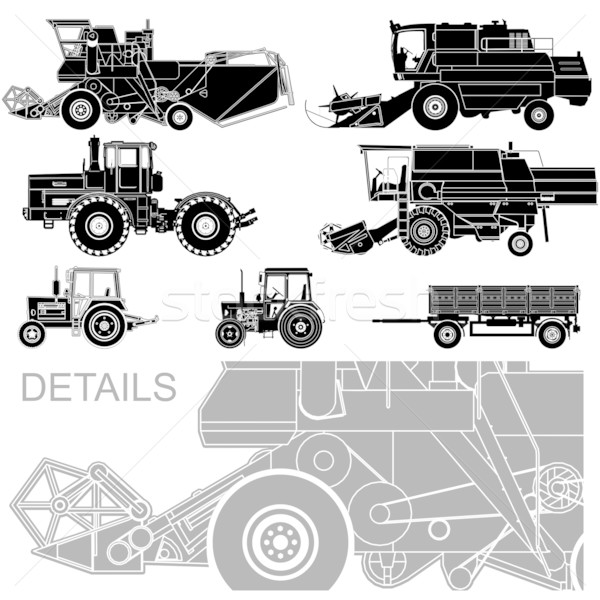 Vector agricol vehicule set siluete fermă Imagine de stoc © mechanik